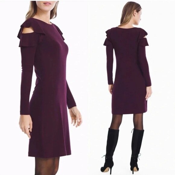 💞Price Drop💞WHITE HOUSE BLACK MARKET COLD SHOULDER LONG SLEEVE DRESS XXS 2XS - Picture 1 of 4